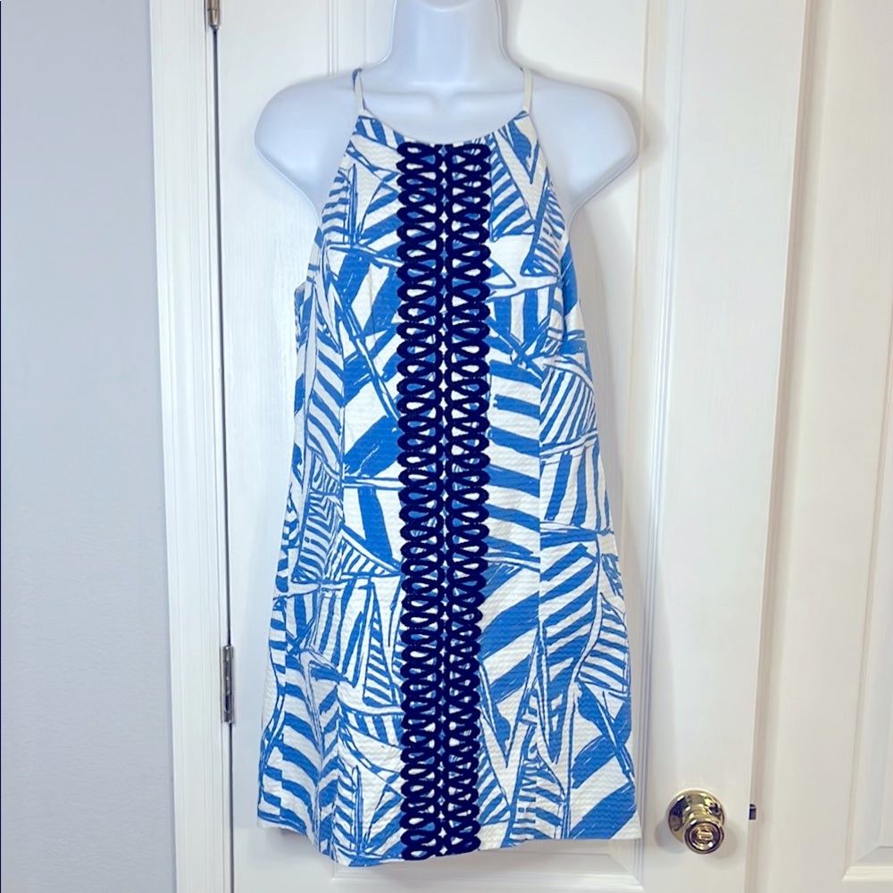 Lilly Pulitzer Blue and White Halter Dress